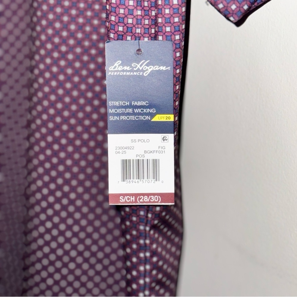 Ben Hogan Performance Golf Polo Men’s S Purple Geometric Moisture Wicking UPF 20 - Picture 7 of 13